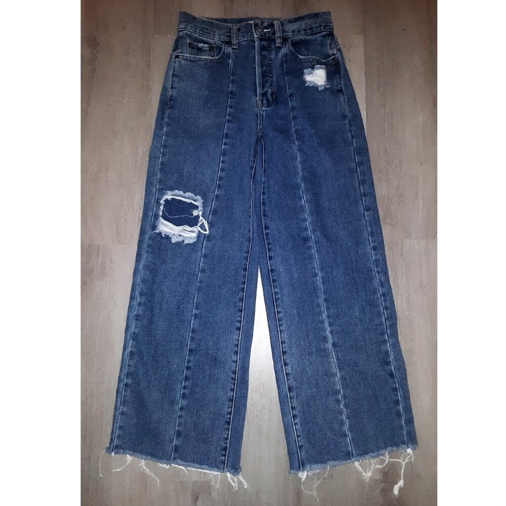 PacSun Baggy Jeans Size 24 Distressed Denim Wide Leg Flared Jeans Bell Bottoms